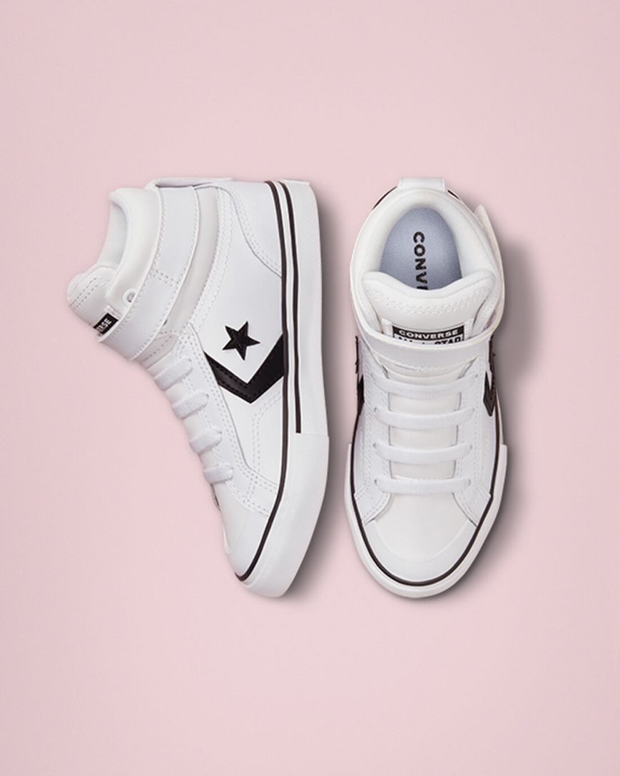 Boys' Converse Pro Blaze Strap Leather High Top Shoes White / Black / White | AU 36408J